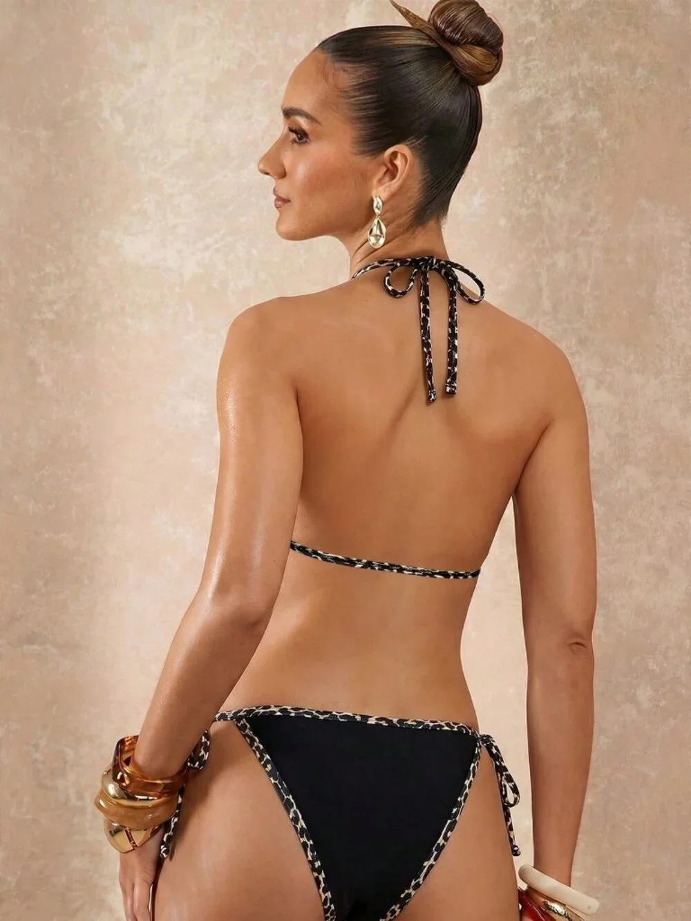 Multicolor Leopard Print Spaghetti Strap Tie-Up Ruched Women's Bikini Swimsuit